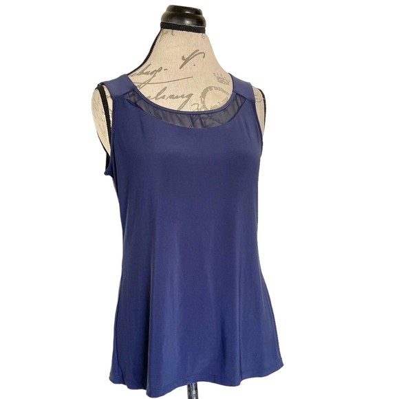 Cato Womens Blouse Tank Blue Stretch Slewveless Sheer Neckline Size Small - Picture 2 of 12